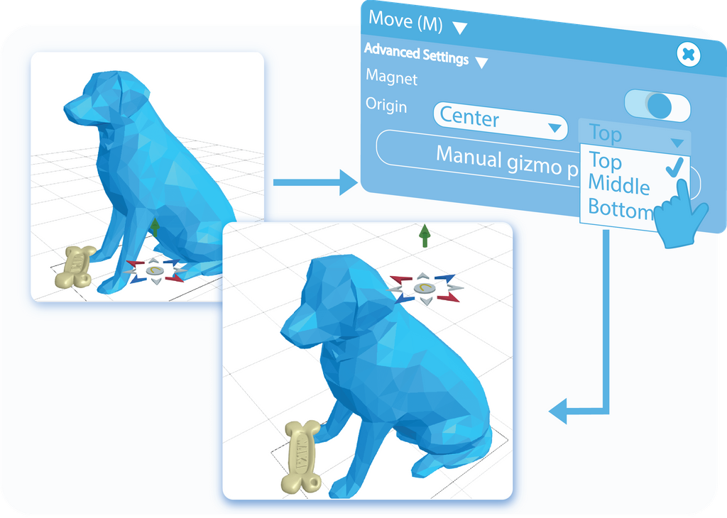 Customize the position of the magnet by selecting different options from the text-boxes